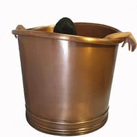 Copper Bathtub “The Round” Hand Made Teak Seating - Bathroom Warehouse UK