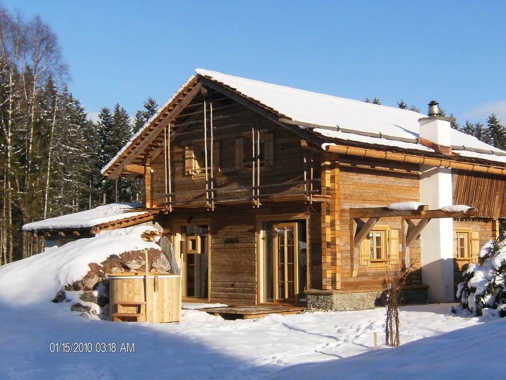 Luxury wooden chalet at PRIESTEREGG in the Austrian Alps, part of the bespoke stone resin bath project